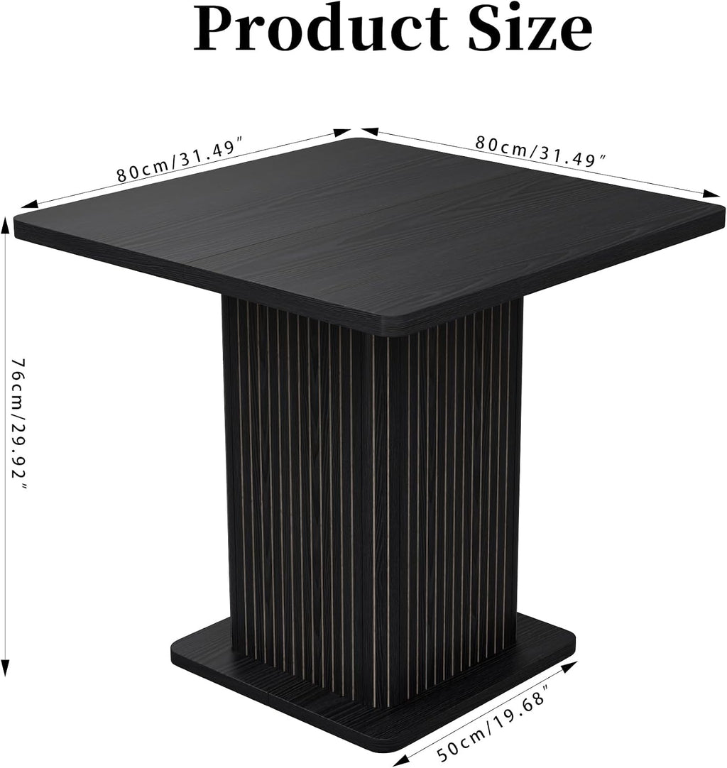 Small Black Dining Table for 2-4, 31.5 Inch Farmhouse Square Kitchen Table with 2-Tier Storage Shelf, Modern Wood Dinner Furniture with Fluted Doors, Dining Room, Living Room, Space Saving