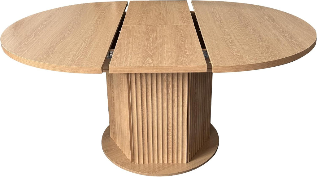 62.99'' Extendable Round Oval Dining Table for 4-6, Modern Wood Expandable Kitchen Dinner Conference Table for Living Room Office, Light Brown