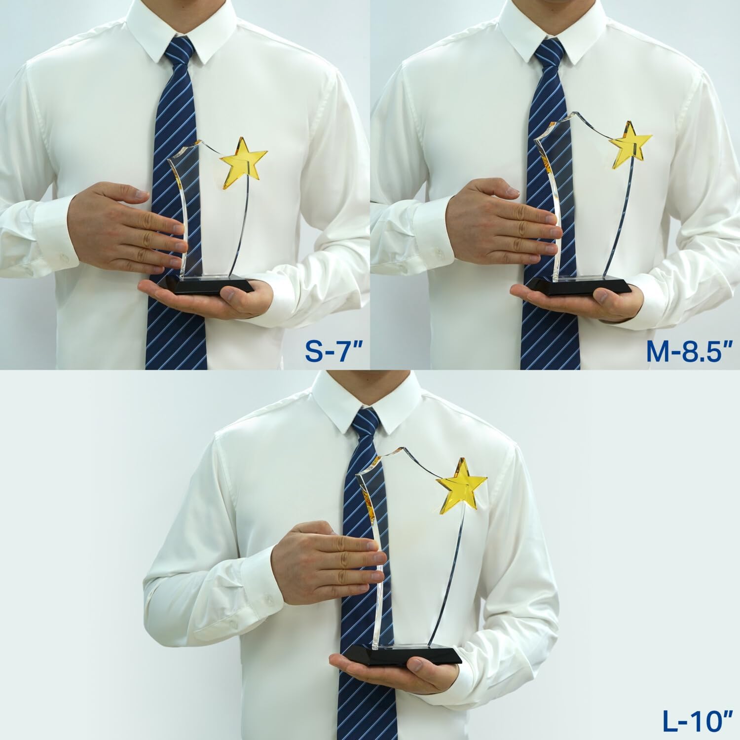 Personalized Crystal Gold Star Employee Long Service Award Plaque, Customized with Employee Name, Years of Service and Company Name, Unique Corporate Service Award Trophy (L - 10')