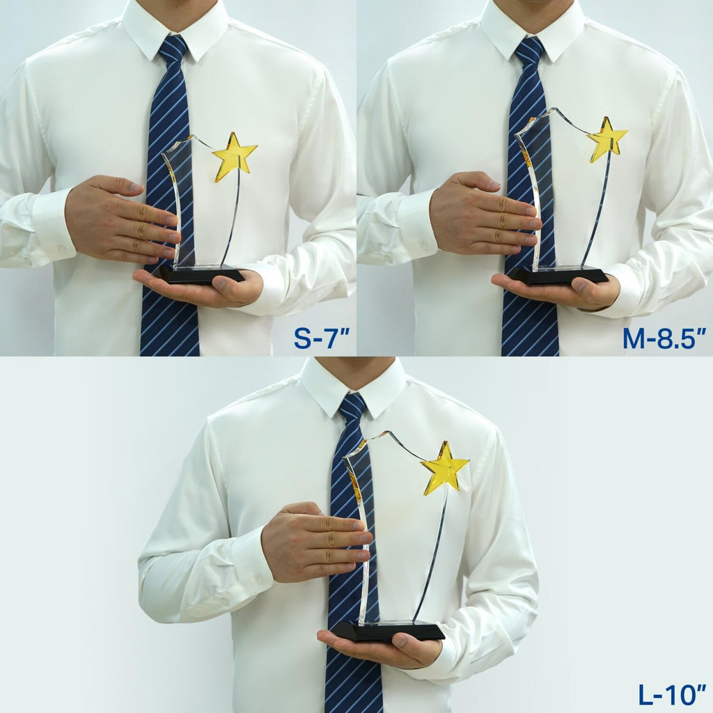 Personalized Crystal Gold Star Employee Long Service Award Plaque, Customized with Employee Name, Years of Service and Company Name, Unique Corporate Service Award Trophy (M - 8.5')