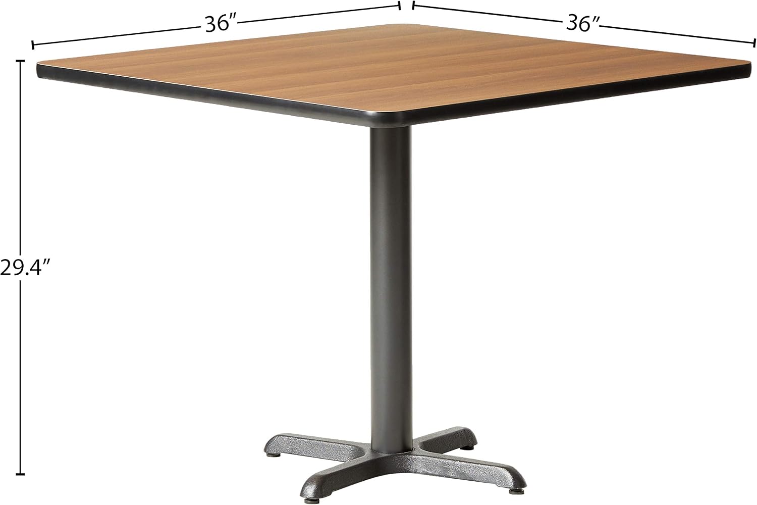 Flash Furniture Carlton 36'' Square Walnut Laminate Table Set with X-Base and 4 Black Trapezoidal Back Banquet Chairs