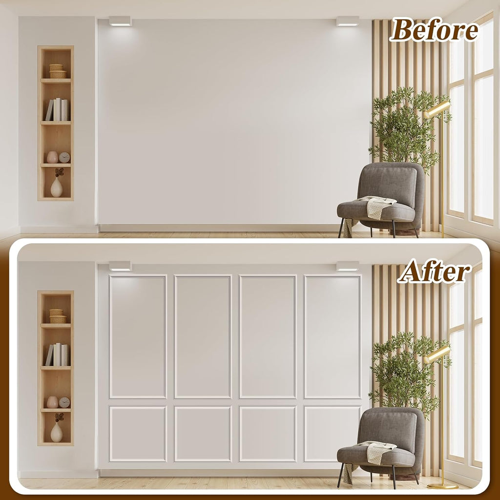 Pangda Peel and Stick Wall Molding Kit, 3D Premade Accent Molding Wainscoting Panel for Interior Wall Moulding Decor, Ready to Assemble Wainscoting Accent Panel(6 Set,24 x 54 in)
