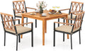 Tangkula 5 Piece Wood Outdoor Dining Set for 4, Rectangular Patio Acacia Wood Table Set with 4 Cushioned Chairs, Umbrella Hole, Heavy Duty Metal Frame for Deck Porch Backyard