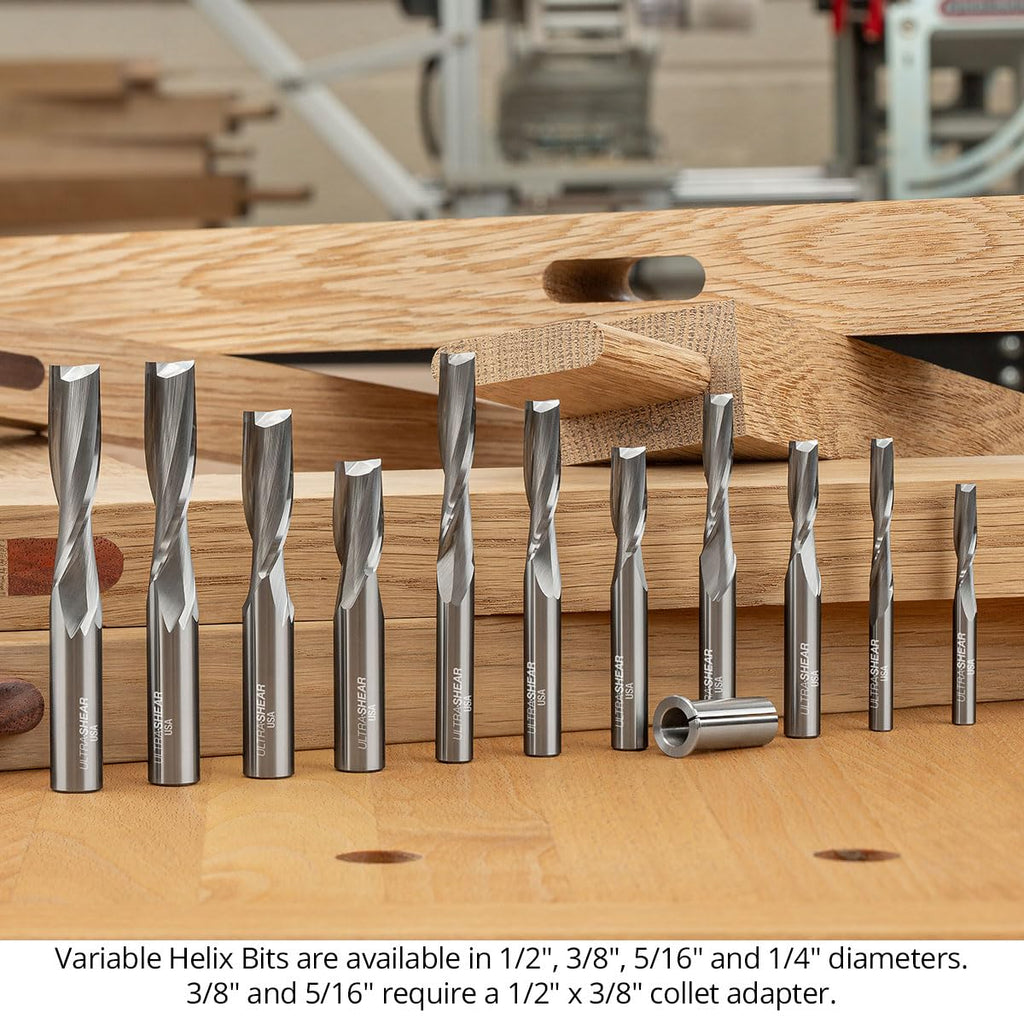 Mortise & Tenon Spiral 3-Piece Router Bit Set, 8mm Upcut Joinery Bit with Variable Helix for Smooth Plunging, Designed for Shaper Origin & Plunge Routers – USA Made US8208UV-3PC