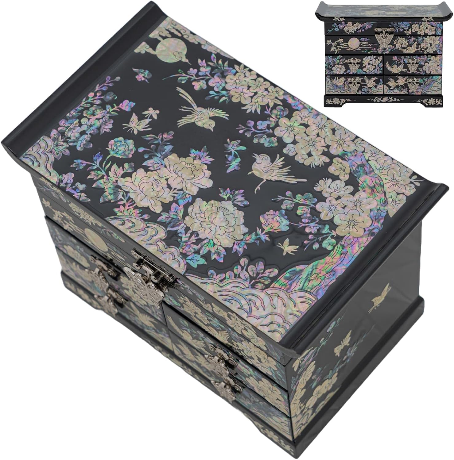 February Mountain Mother of Pearl Jewelry Organizer Box – Anniversary Christmas Graduation Birthday gifts for women Mother's day gifts for mom from daughter (Plum Blossom)