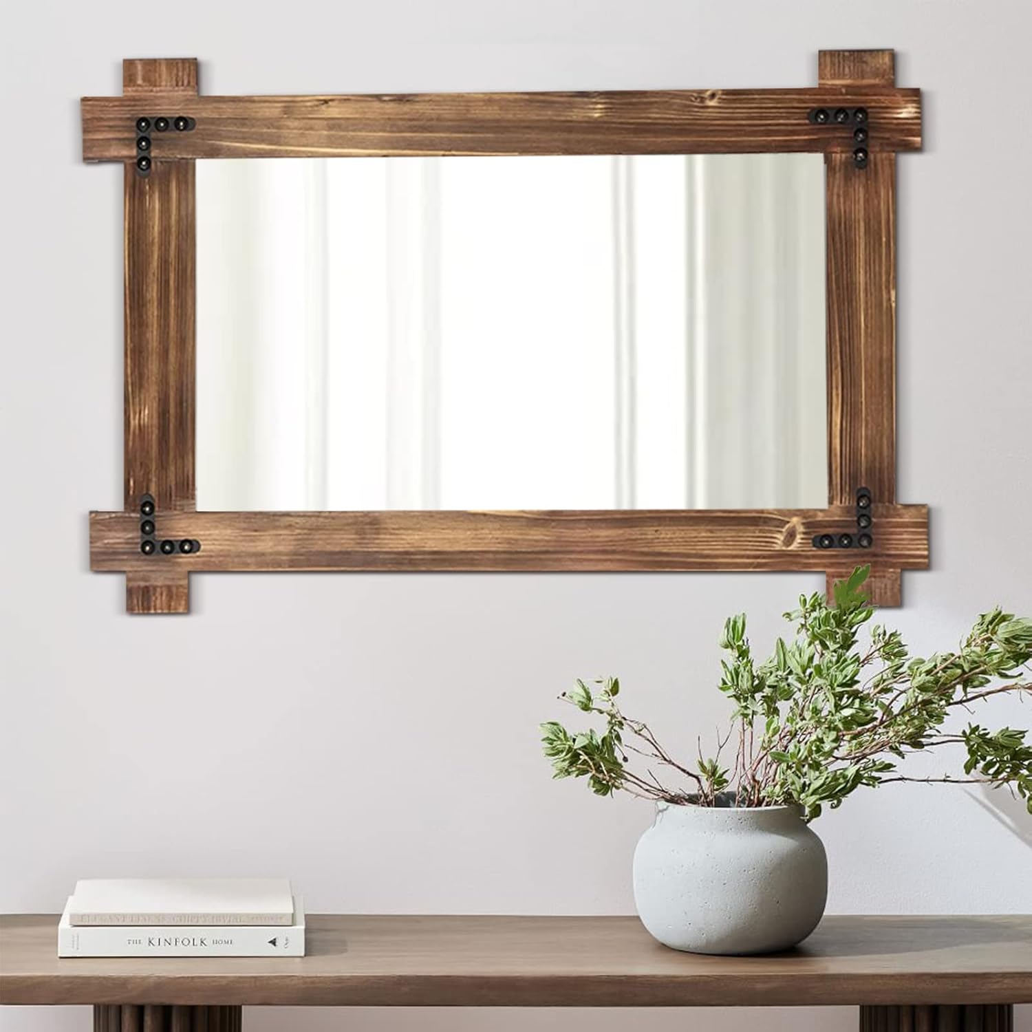 MeMoreCool 36x24 Farmhouse Rustic Wood Framed Bathroom Mirror, 24x36 Inch Wall Mounted Vanity Mirror for Bathroom Bedroom Entryway Living Room