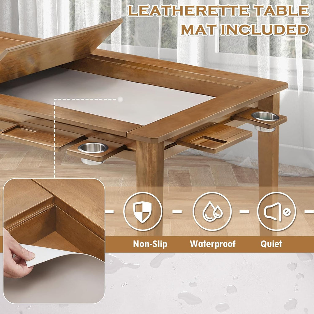Haddockway 63' ×39' Board Game Table with Removable Top, Solid Wood Dining/Gaming Table for 4-6 Players with Play Mat, 6 Detachable Cup Holders & 6 Hobby Trays(Rosewood)