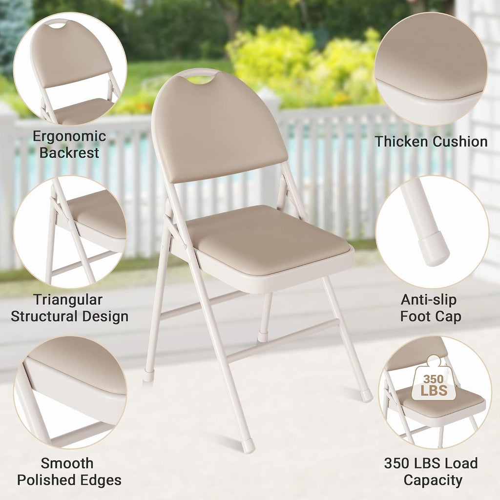 coucheta 5-Piece Rectangle Folding Table and Chairs Set, Foldable Portable Card Table and Chairs, Scratch & Stain Resistant Tabletop, for Dining Room, Living Room, Office, Camping, Gatherings, Beige
