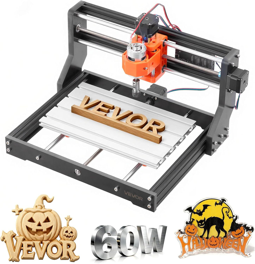 VEVOR 3018 CNC Router Machine, 60W Spindle, 3-Axis Wood Engraving Milling Machine, with 300 x 180 x 40 mm Working Area, Aluminum Alloy Construction, Rotary Knob, for Wood Acrylic Carving Cutting