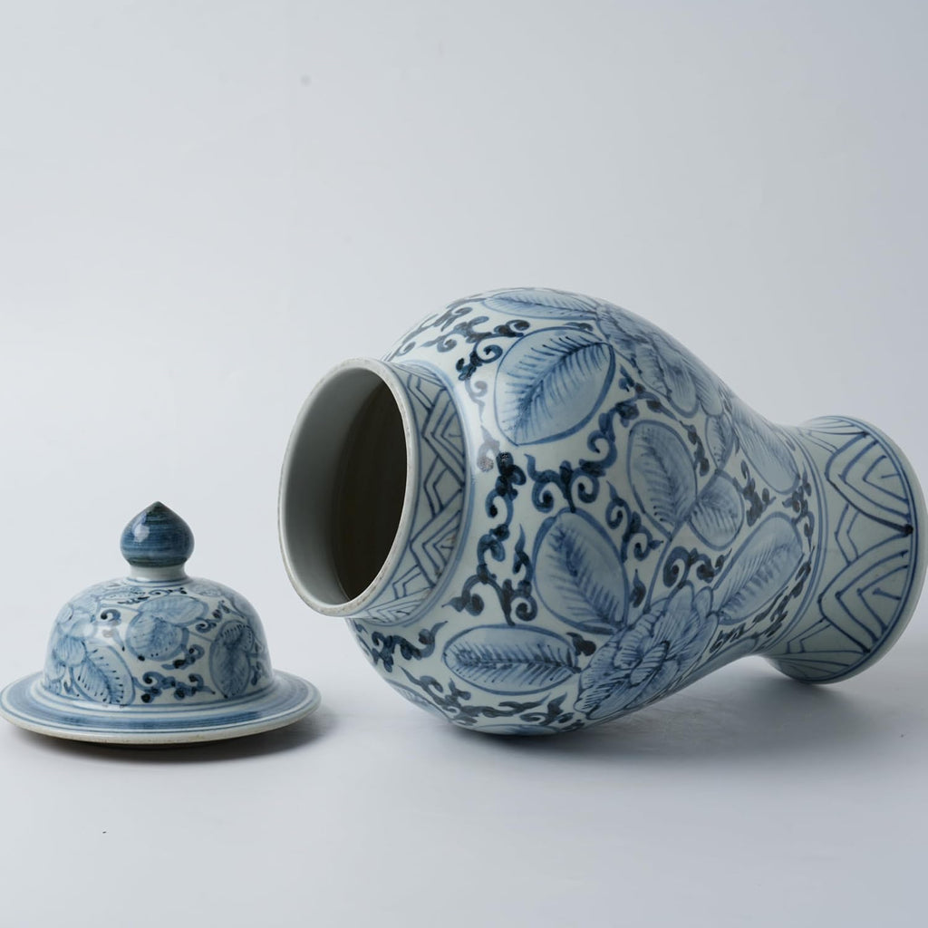 Handmade 41' Ceramic Ginger Jar w/Lid - Classic Chinese Style Porcelain Jar Tea Storage for Home Decor DecorativeTemple Jar Centerpiece Vintage Accent Antique Vase (Light Blue)