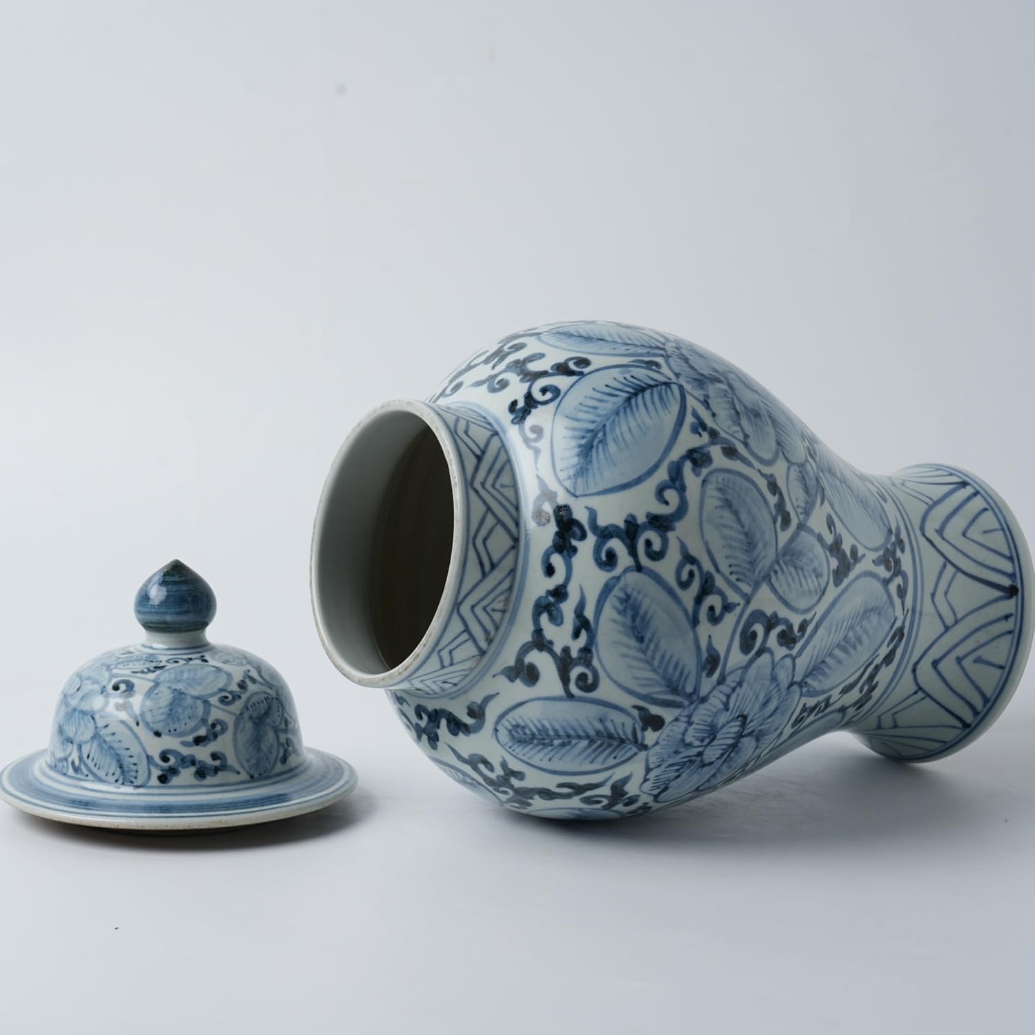 Handmade 41' Ceramic Ginger Jar w/Lid - Classic Chinese Style Porcelain Jar Tea Storage for Home Decor DecorativeTemple Jar Centerpiece Vintage Accent Antique Vase (Light Blue)
