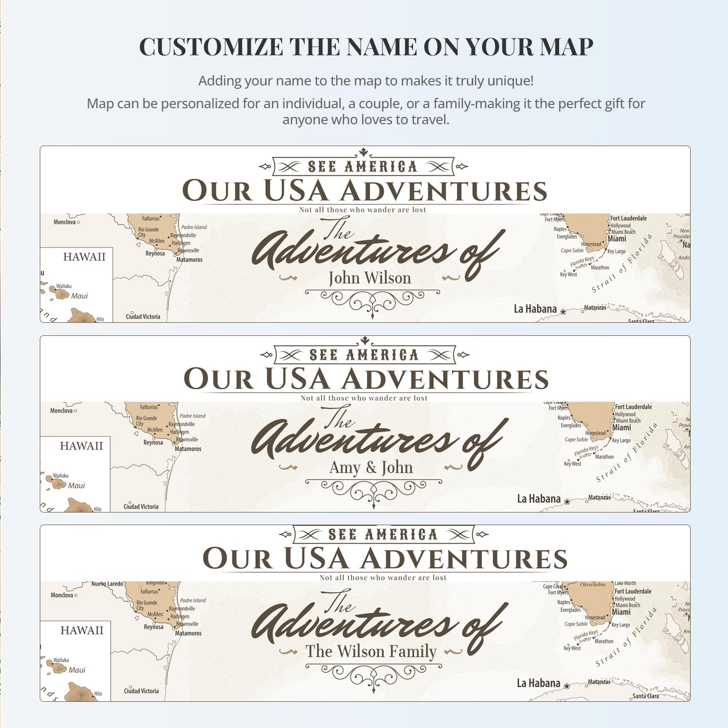 IPIC - Oversized Personalized Push Pin Travel Map USA, Custom Names, Pin Board Canvas, Vintage US Decor, Optional Wood Frame, Giclee Print, Handcrafted in USA, 40x30