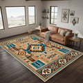 Southwestern Aztec Area Rug 5'x8' Turquoise Beige Navajo Tribal Carpet, Rustic Western Farmhouse Rug, Non Slip Washable Low Pile for Living Room Bedroom Cabin Decor