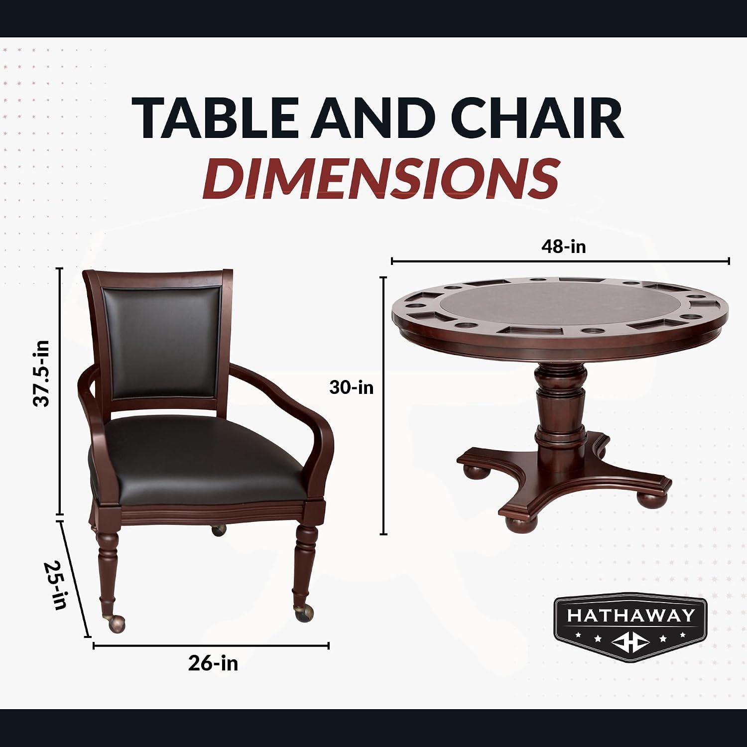 Hathaway Bridgeport 2 in 1 Round Poker Table and Chairs Set for Dining & Game Rooms – Furniture Grade Hardwood, Sturdy Pedestal Legs, Drink Holders, Chip Slots – Includes 4 Poker Table Chairs - Walnut