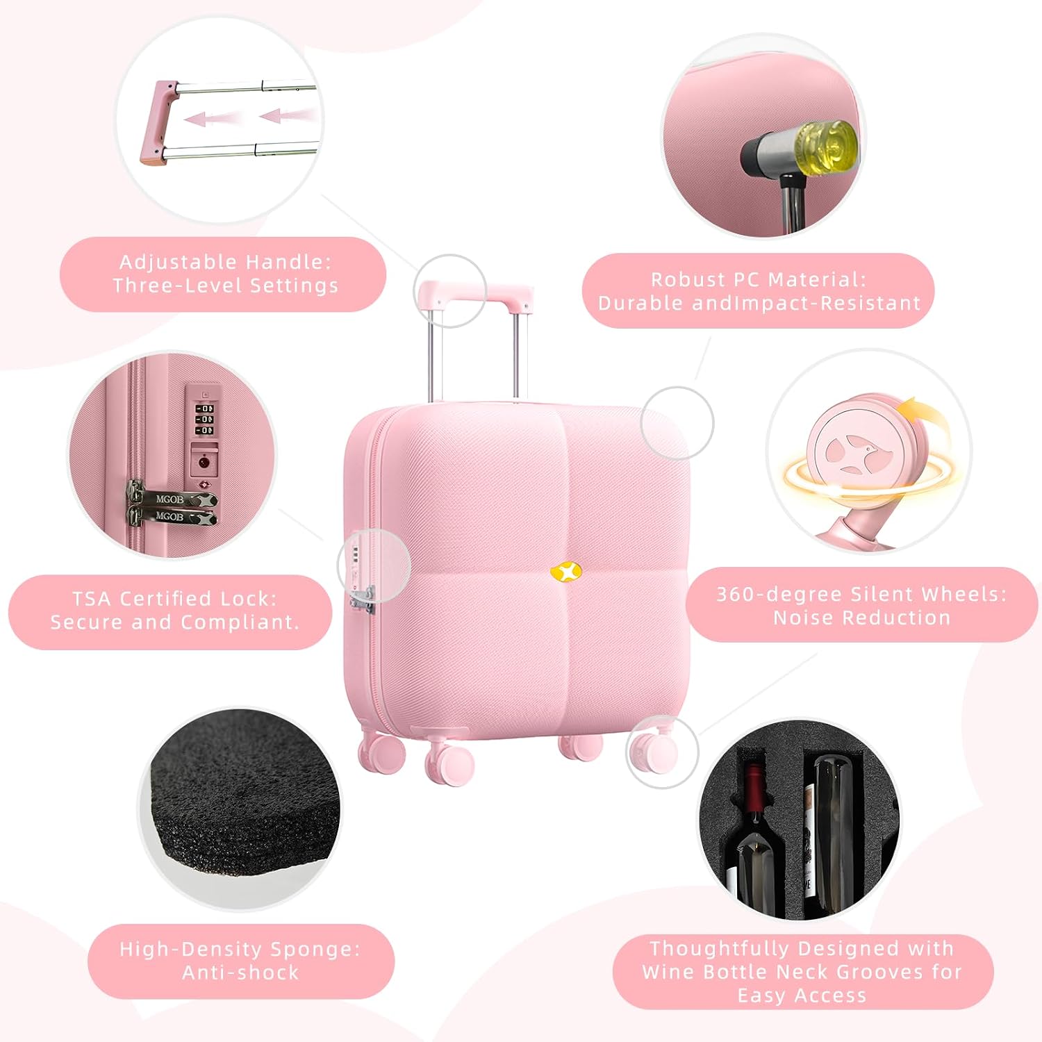 Wine Suitcase - 6 Bottle Travel Case with TSA Lock, Removable Inserts and Silent Spinner Wheels