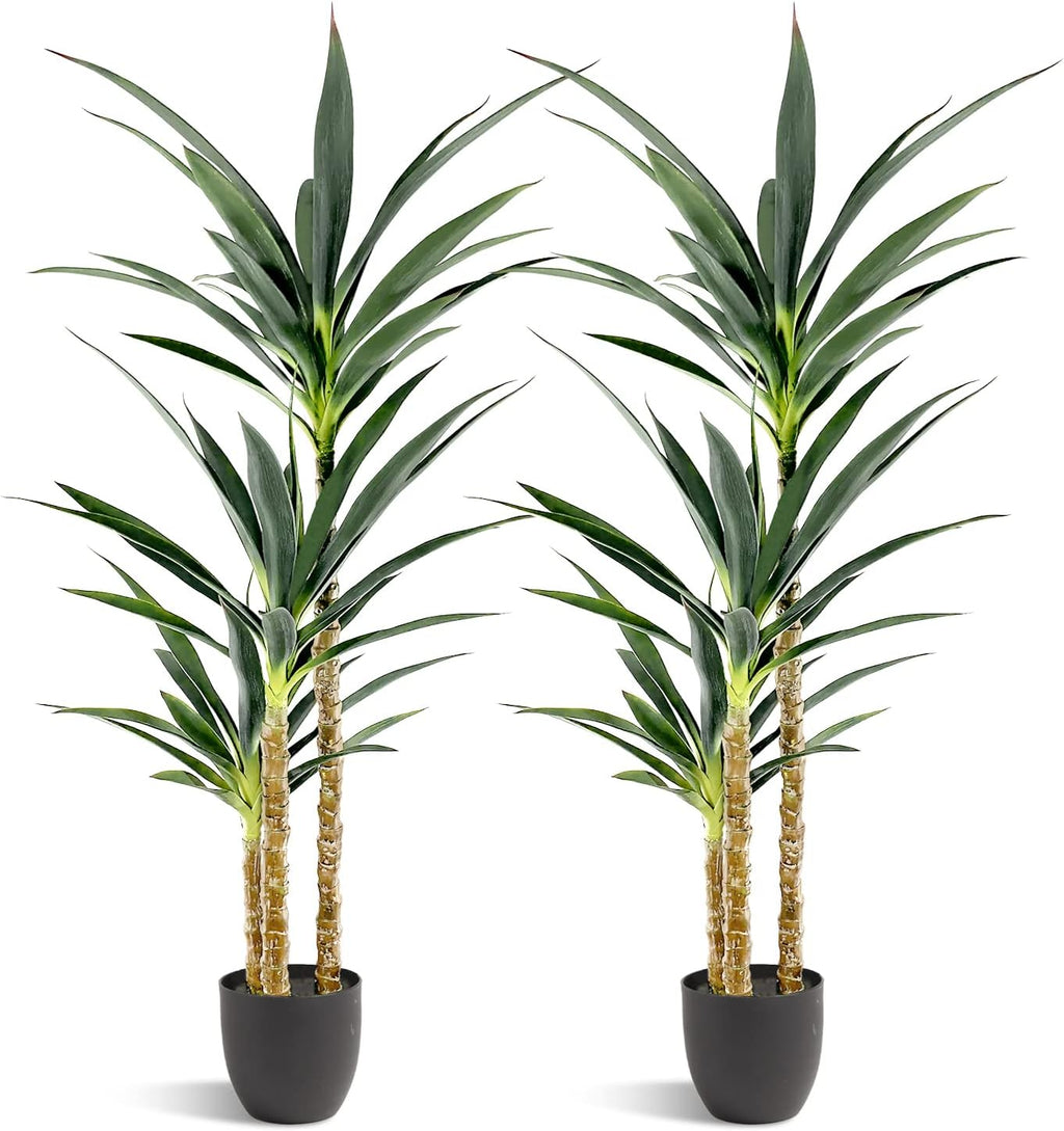 Waoops Artificial Tree 4.7Ft Faux Agave Plant with 3 Heads in Plastic Pot Fake Tree for Home Decor Indoor or Outdoor Office Decoration Housewarming Gift (4.7 Feet-2 Pack)