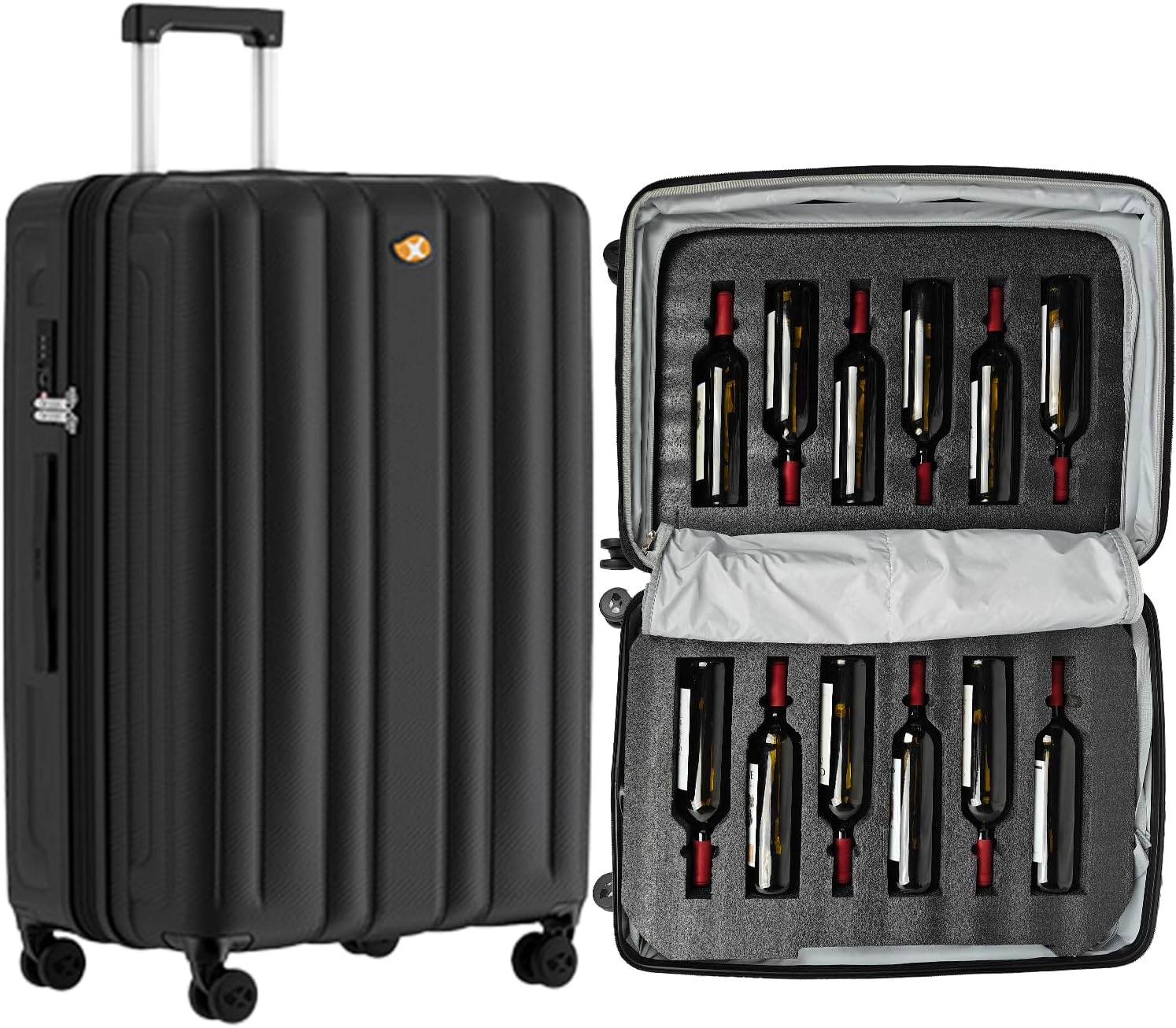 Suitcase for Wine With 12 Bottle Capacity, Durable Shipping Box, Travel Case With TSA Lock, Versatile Carrier, Removable Inserts and Silent Spinner Wheels (Midnight Black)