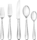 Hudson Essentials Premium 60 Piece Hammered Silverware Set, 18/10 Stainless Steel, Fine Flatware Service for 12 - Dishwasher Safe Bergamo Cutlery
