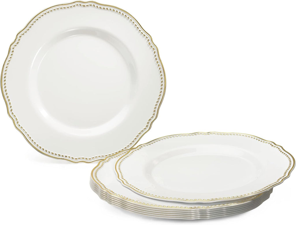 ' OCCASIONS ' 640pcs set (80 Guests)-Heavyweight Wedding Party Disposable Plastic Plate Set -80 x 10.25'' + 80 x 7.5'' + Silverware + Cups + Napkins (Rochelle White and Gold)