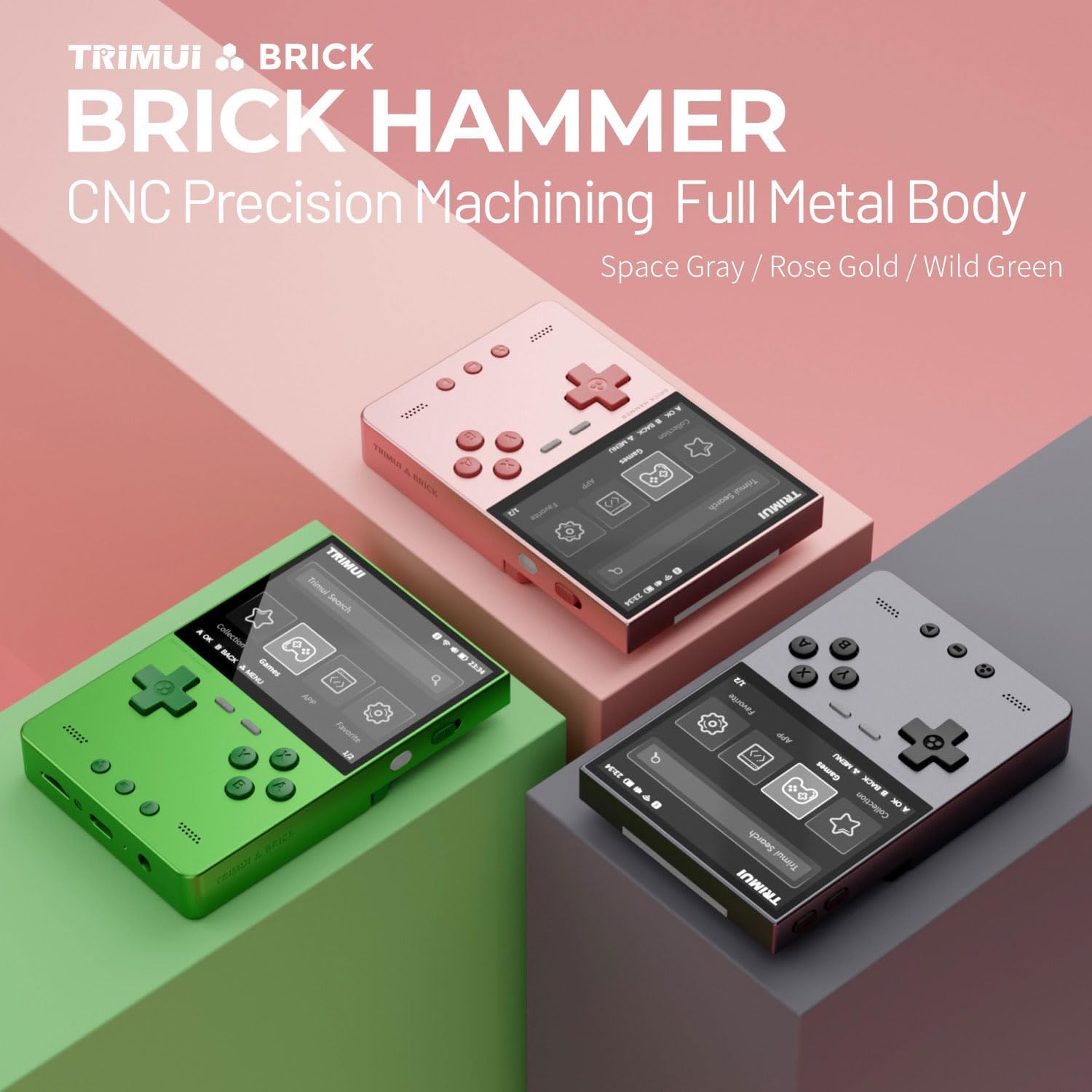 Trimui Brick Hammer Handheld Game Console with 3.2 inch IPS Screen and 3000mAh Battery, Retro Video Games Console with Pre-Installed 64GB TF Card and WiFi Function (Space Gray)