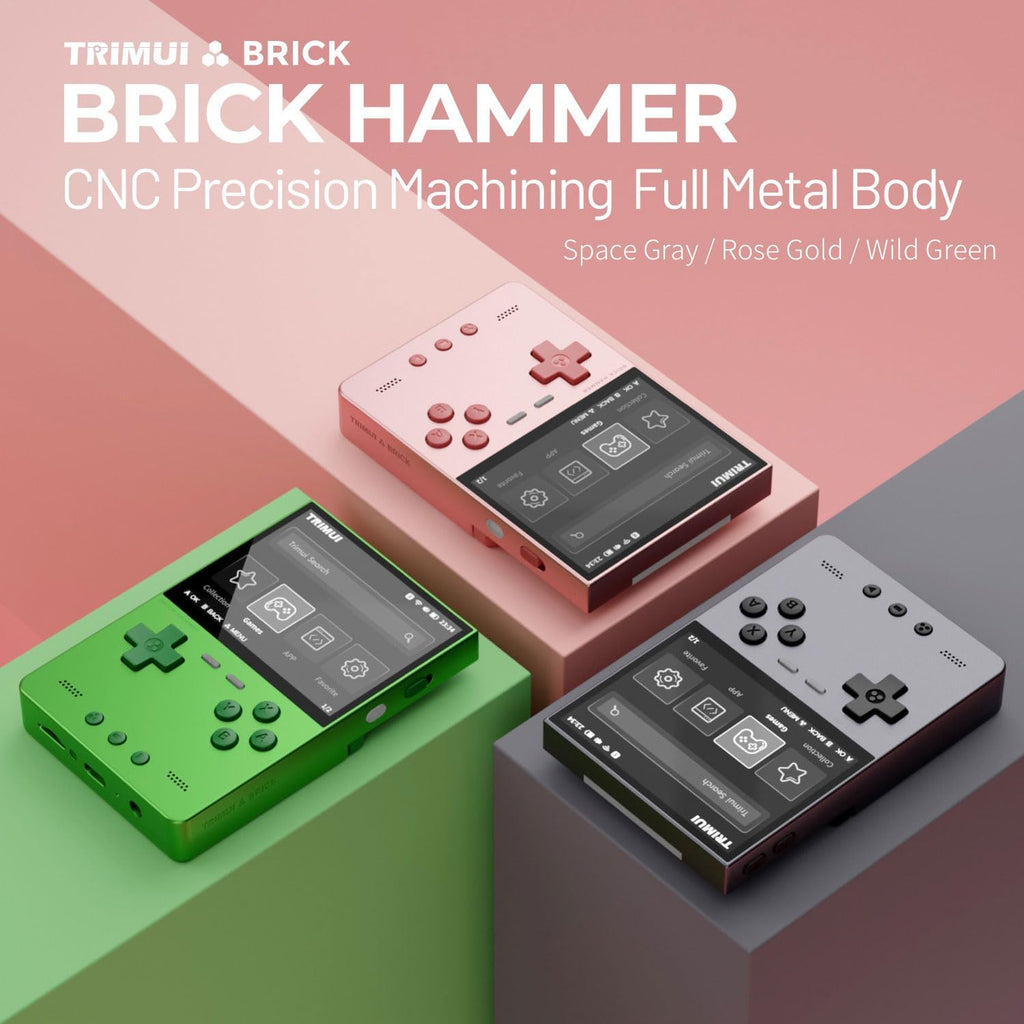 Trimui Brick Hammer Handheld Game Console with 3.2 inch IPS Screen and 3000mAh Battery, Retro Video Games Console with Pre-Installed 64GB TF Card and WiFi Function (Wild Green)