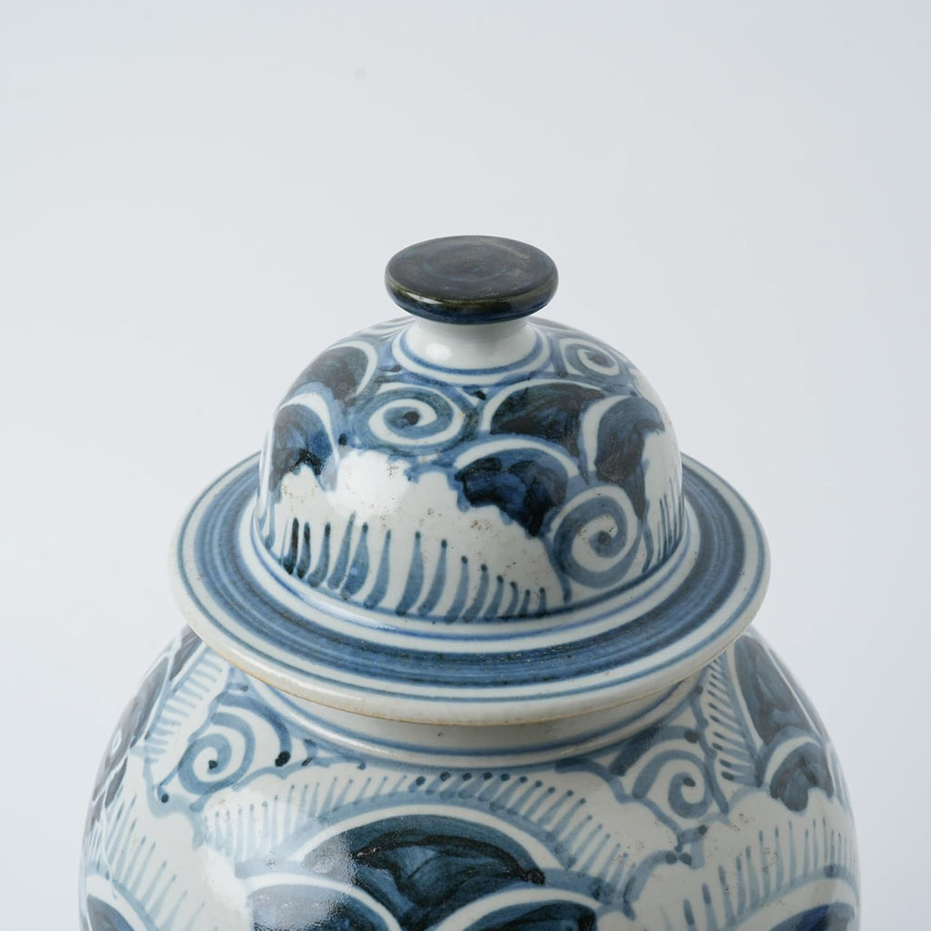 Handmade 41' Ceramic Ginger Jar w/Lid - Classic Chinese Style Porcelain Jar Tea Storage for Home Decor DecorativeTemple Jar Centerpiece Vintage Accent Antique Vase (Dark Blue)
