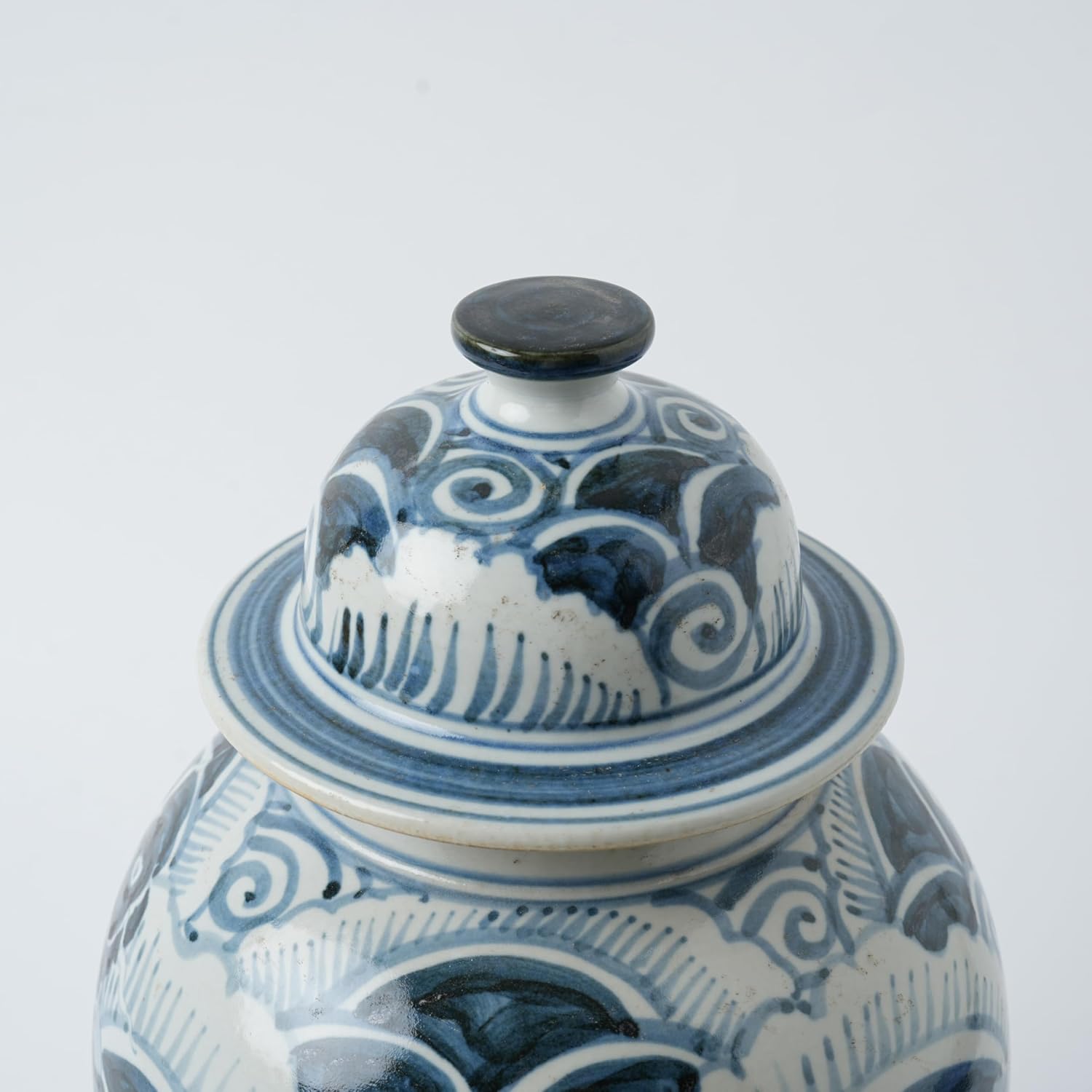 Handmade 41' Ceramic Ginger Jar w/Lid - Classic Chinese Style Porcelain Jar Tea Storage for Home Decor DecorativeTemple Jar Centerpiece Vintage Accent Antique Vase (Dark Blue)