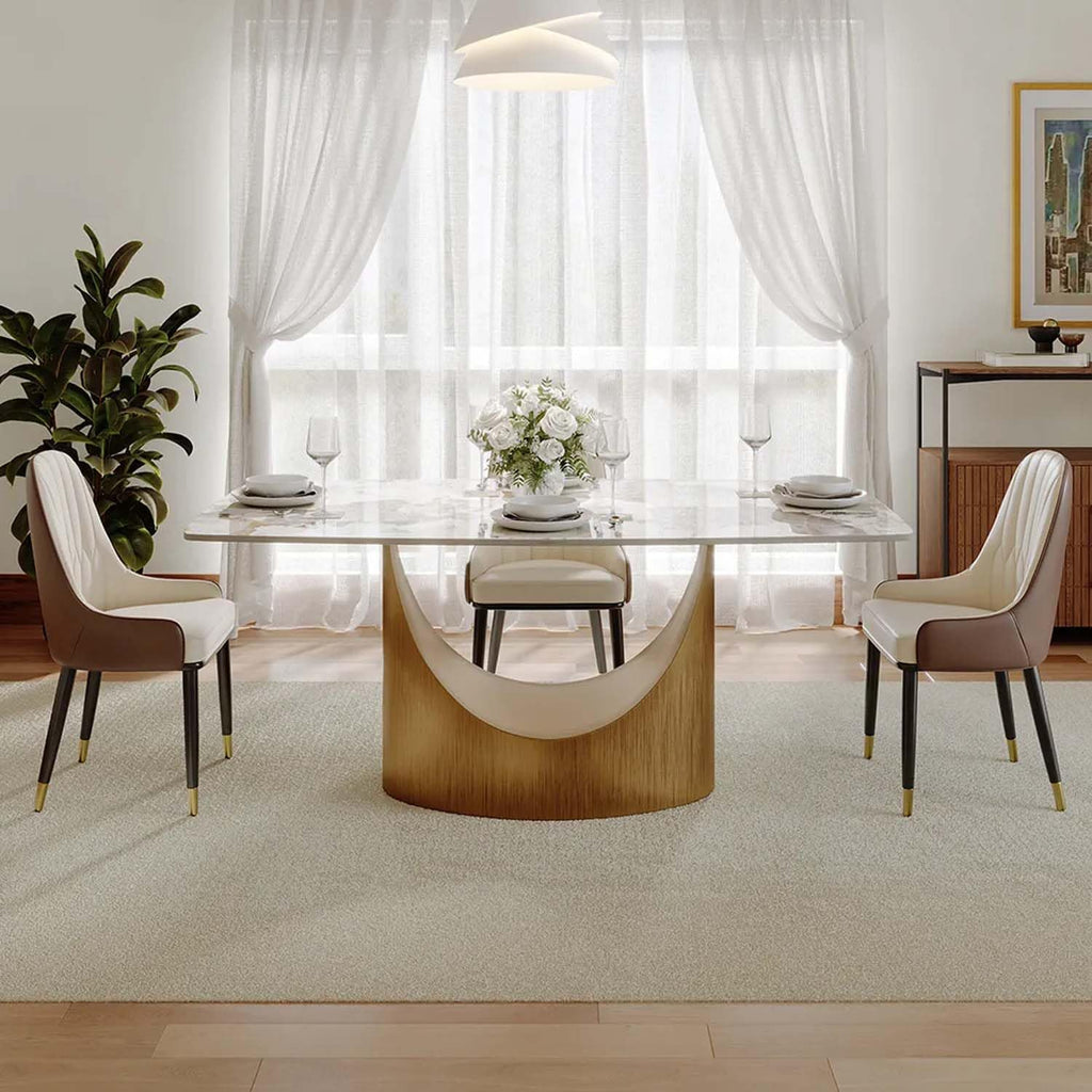 POVISON 63' Hobart Dining Table for 4, Rectangular Dining Table, Glossy Pandora Sintered Stone Tabletop with Bronze Carbon Steel Base for Dining Room (Table Only)