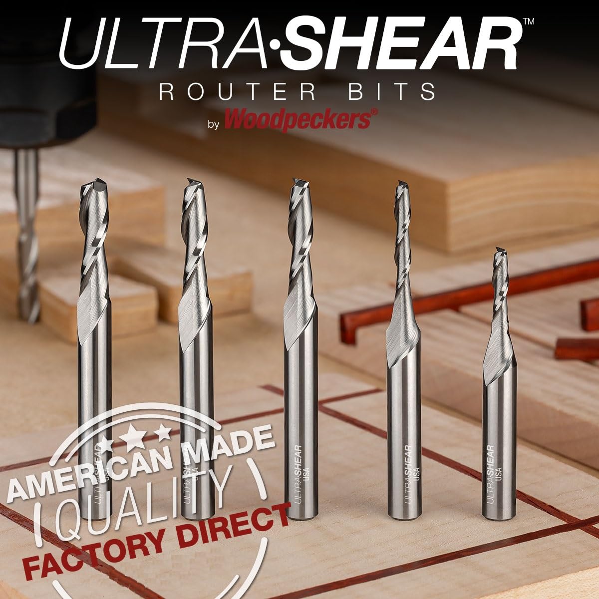 Solid Carbide Router Bits, 5MM CD, 1/4' SH, 3/4' CL, Down Cut, 4 Pk, USA Made Spiral Bit for CNC, Hand & Table Routers US275MD