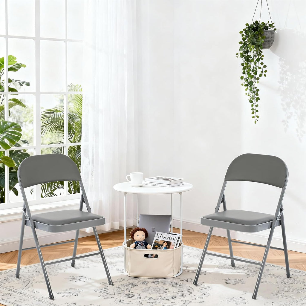 DUMOS 8 Pack Folding Chairs with Padded Cushion and Back - PU Leather Stackable Portable Dining Chairs Set, for Home and Office, Conference, Wedding, Party, Patio, Garden, for Indoor Outdoor, Grey