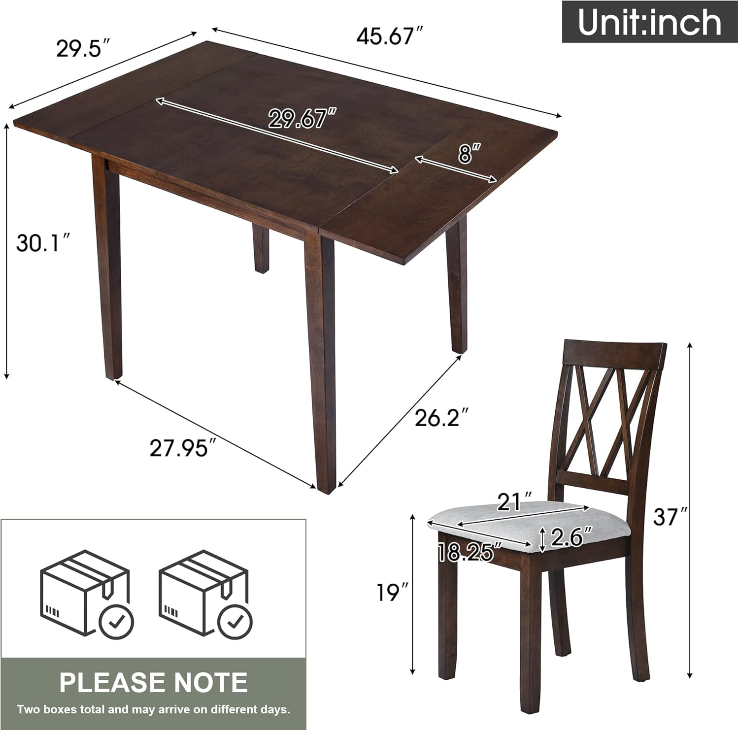 LUMISOL 3 Piece Drop Leaf Dining Table Set with 2 Chairs, Solid Wood Extensible Counter Height Bar Table Set for Small Places, Brown