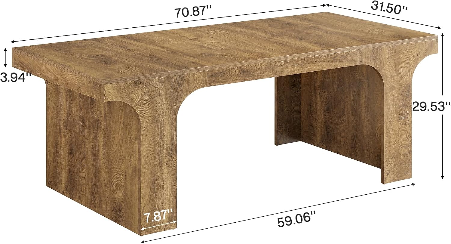 Tribesigns Large Dining Table for 6-8 People, 70.9' Long Wooden Kitchen Dinner Table Farmhouse Modern Style with Arch Design Legs, Rectangle Wooden Dinner Table for Dining Room, Natural