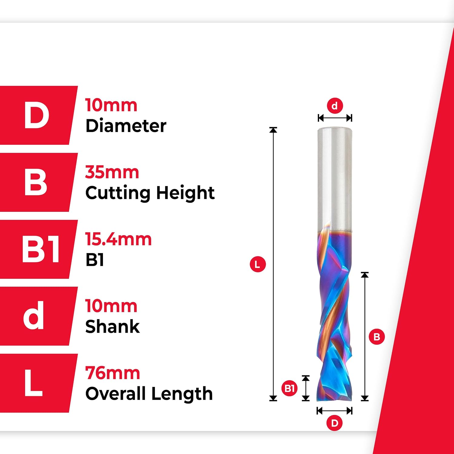 Amana Tool Spektra Extreme Tool Life Coated Solid Carbide CNC Compression Spiral Router Bit, 48314-K, 10mm D x 35mm CH x 10mm Shank x 76mm Long
