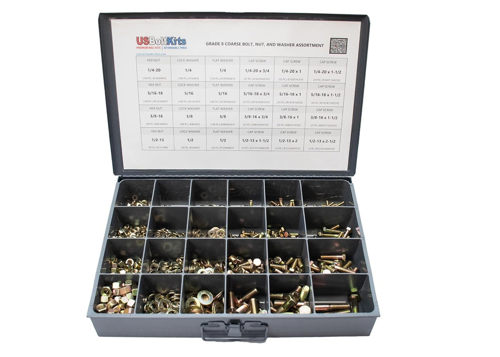1250 Piece Grade 8 Coarse Thread Hex Head Nut, Bolt, & Washer Drawer Assortment