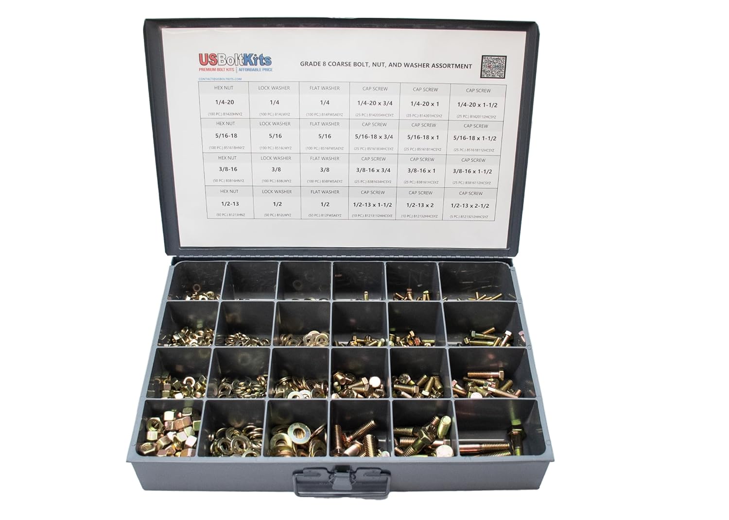 1250 Piece Grade 8 Coarse Thread Hex Head Nut, Bolt, & Washer Drawer Assortment