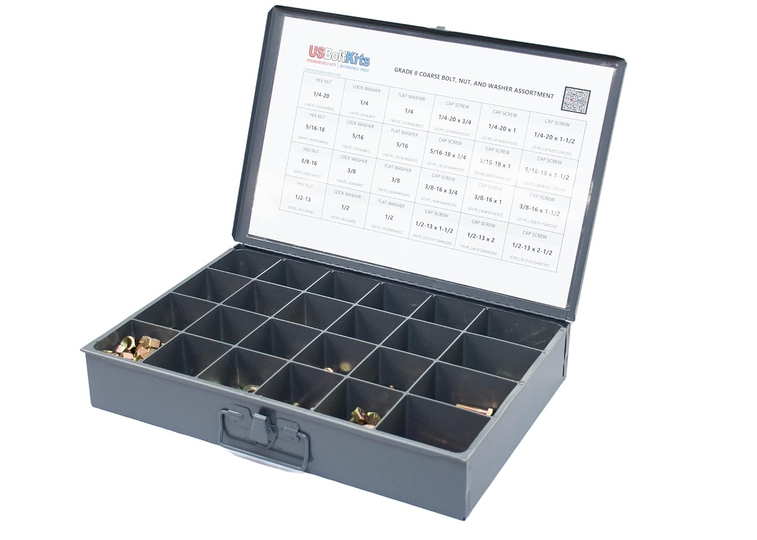 1250 Piece Grade 8 Coarse Thread Hex Head Nut, Bolt, & Washer Drawer Assortment