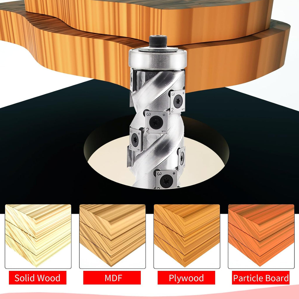 Heavy Duty Carbide Insert Flush Trim Router Bit Top and Bottom Double Bearings Trimmer with Coating Pattern Template Router Bits 1/2 Inch Shank 32MM Cutting Diameter for Woodwork Trimming