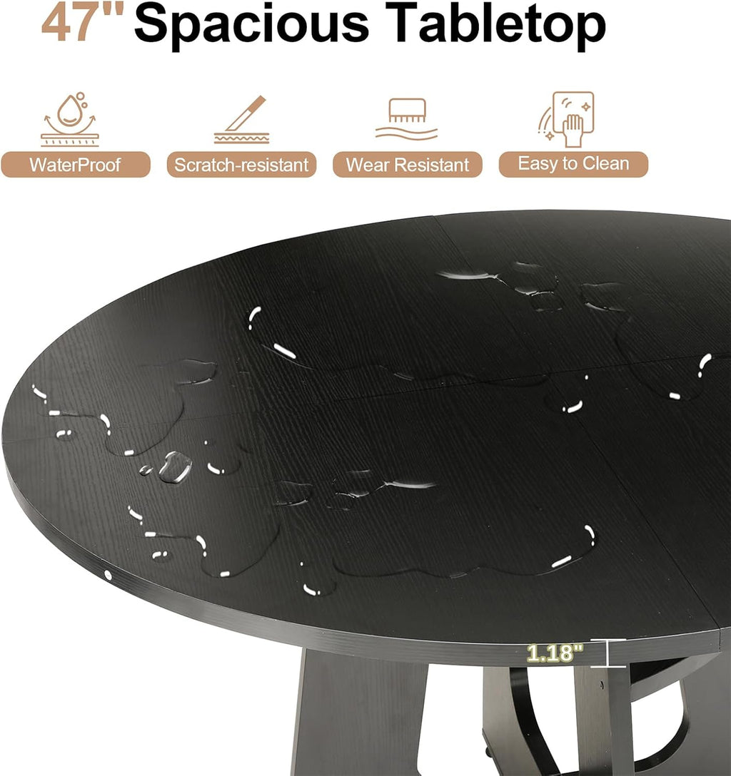 47' Round Dining Table for 4-6 Black, Farmhouse Wood Circle Dinner Table, Modern Wooden Circular Dinner Tables Easy Assembly for Dining Room/Kitchen/Living Room/Apartment (Table Only)