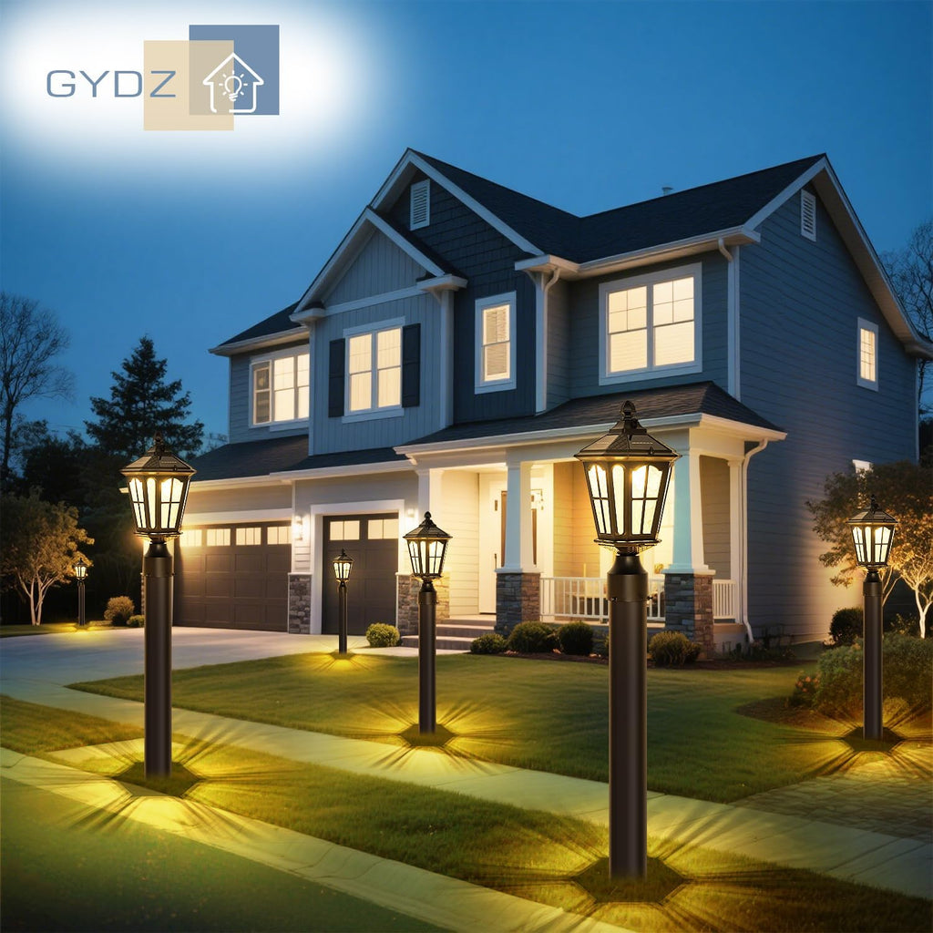 2 Pack Outdoor Solar Lamp Post Light with Pier Mount Base, Dusk to Dawn Aluminium Classic Exterior Pole Lamps with Water Ripple Glass, Solar Pillar Lights for Fence, Gate, Driveway, Black