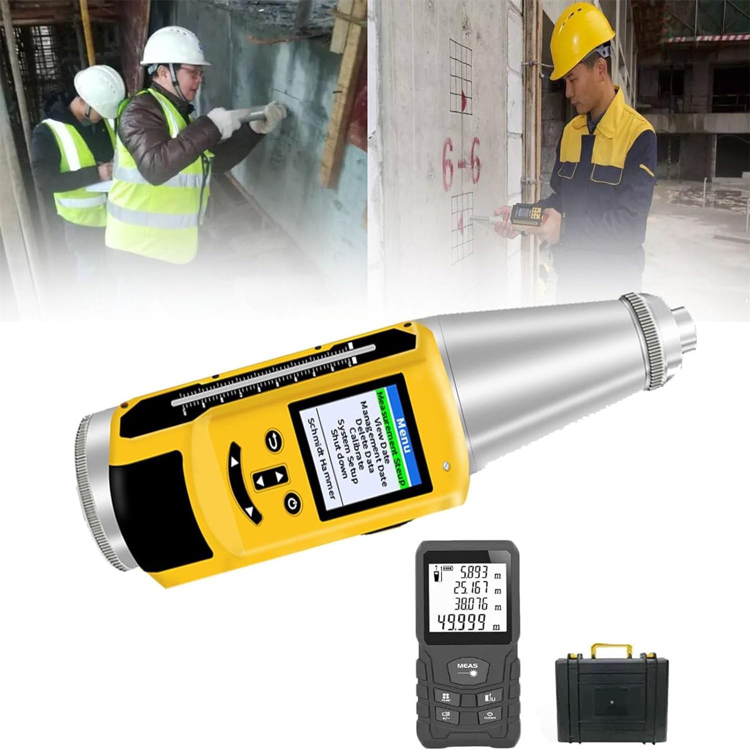 Portable Concrete Rebound Hammer Tester, Automatic Strength Resiliometer with Wireless Printe& Voice Broadcast, for Building Wall and Road Strength Testing Test Scope of 10-60Mpa