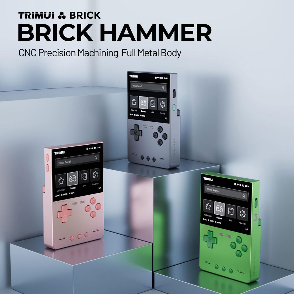 Trimui Brick Hammer Handheld Game Console with 3.2 inch IPS Screen and 3000mAh Battery, Retro Video Games Console with Pre-Installed 64GB TF Card and WiFi Function (Wild Green)