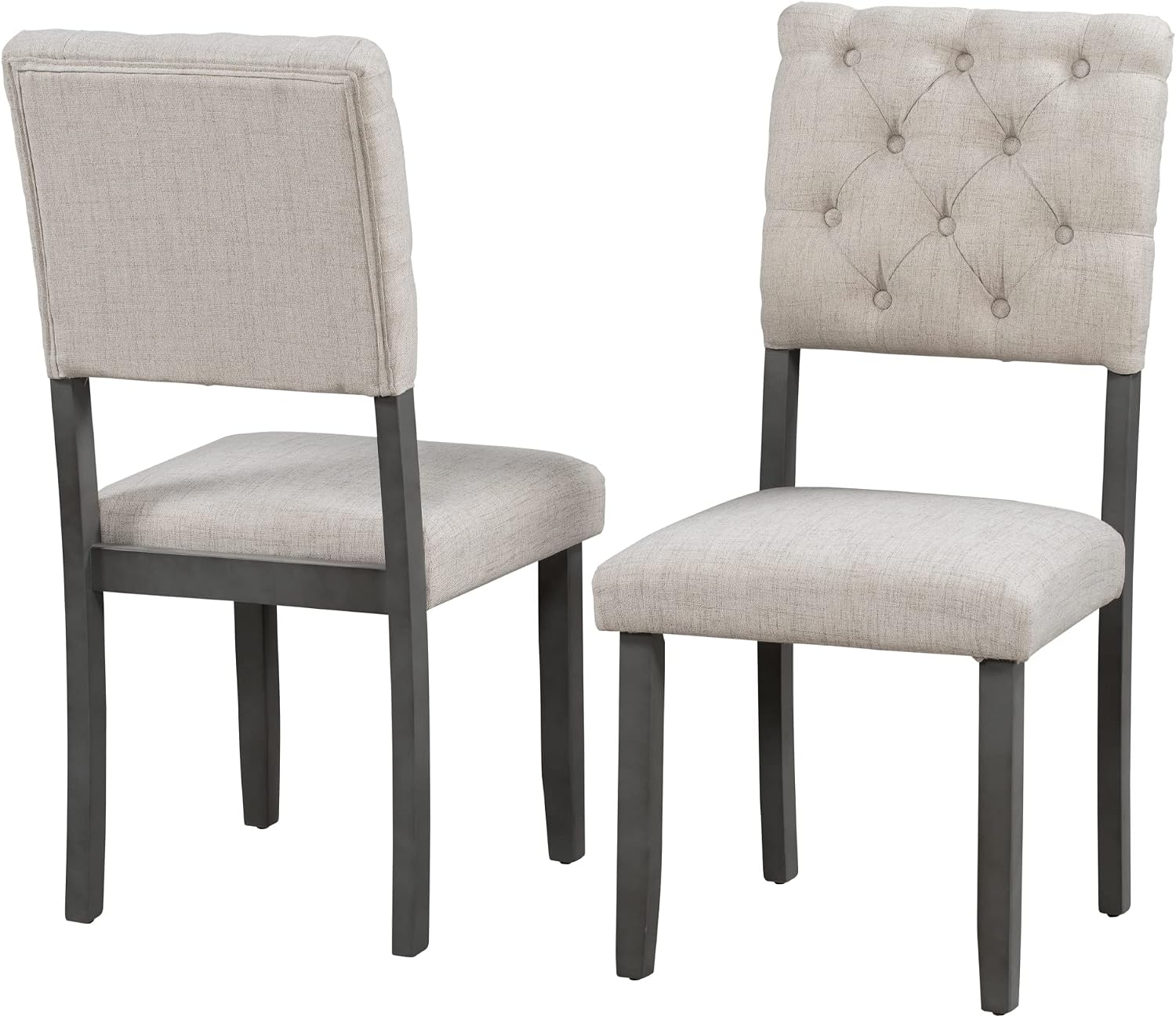 6 Pieces Dining Table Chair Set, Rectangle Dining Table with 4 Upholstered Chairs & a Bench, Wood Kitchen Table Chairs Set for 6 Persons, Modern Style Dining Room Set (Gray+ Beige)