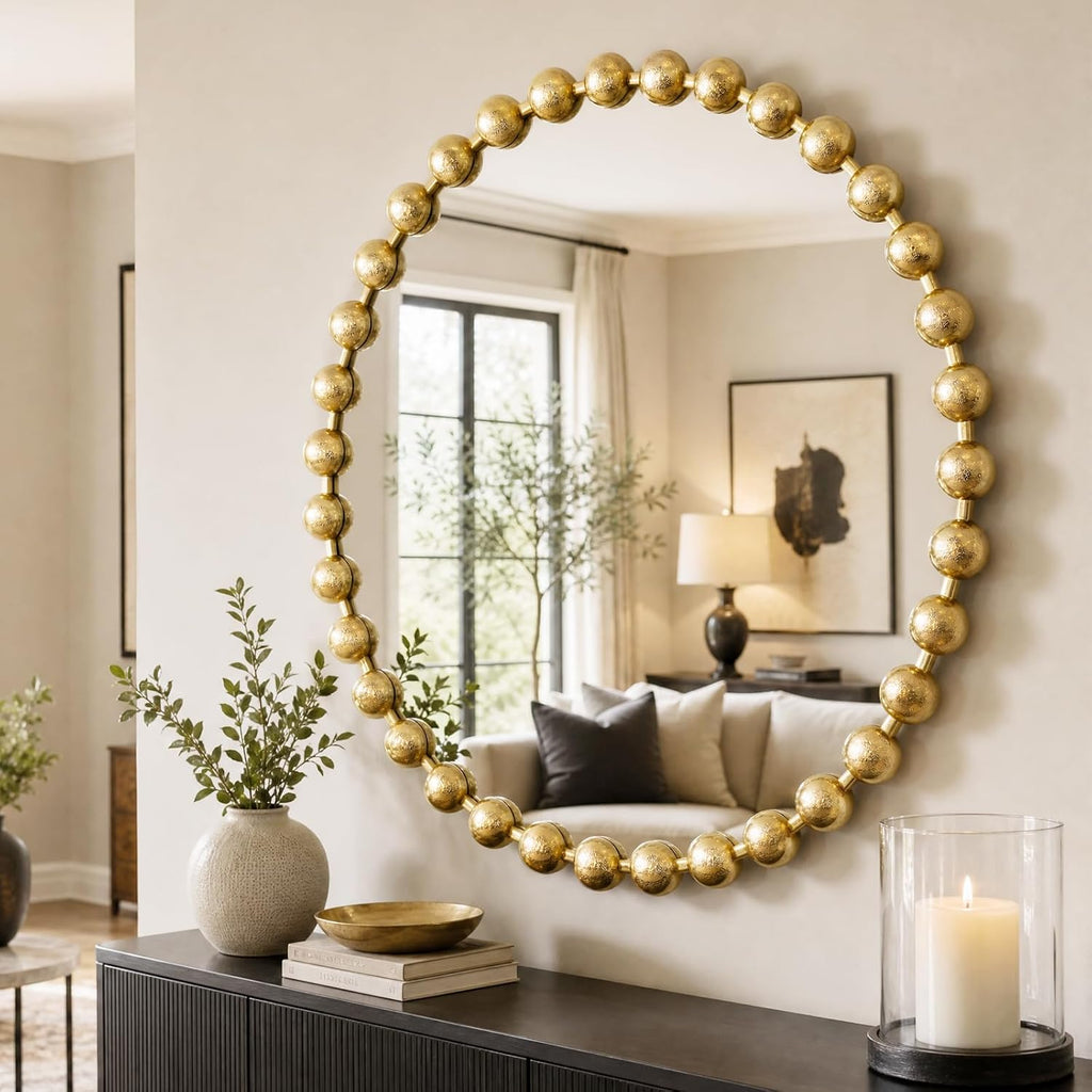 Madison Park 36 inch Gold Round Mirror, Round Mirrors for Wall Decor, Metal Frame Circle Mirrors for Bathroom, Living Room, Circle Wall Metal Art Mirror