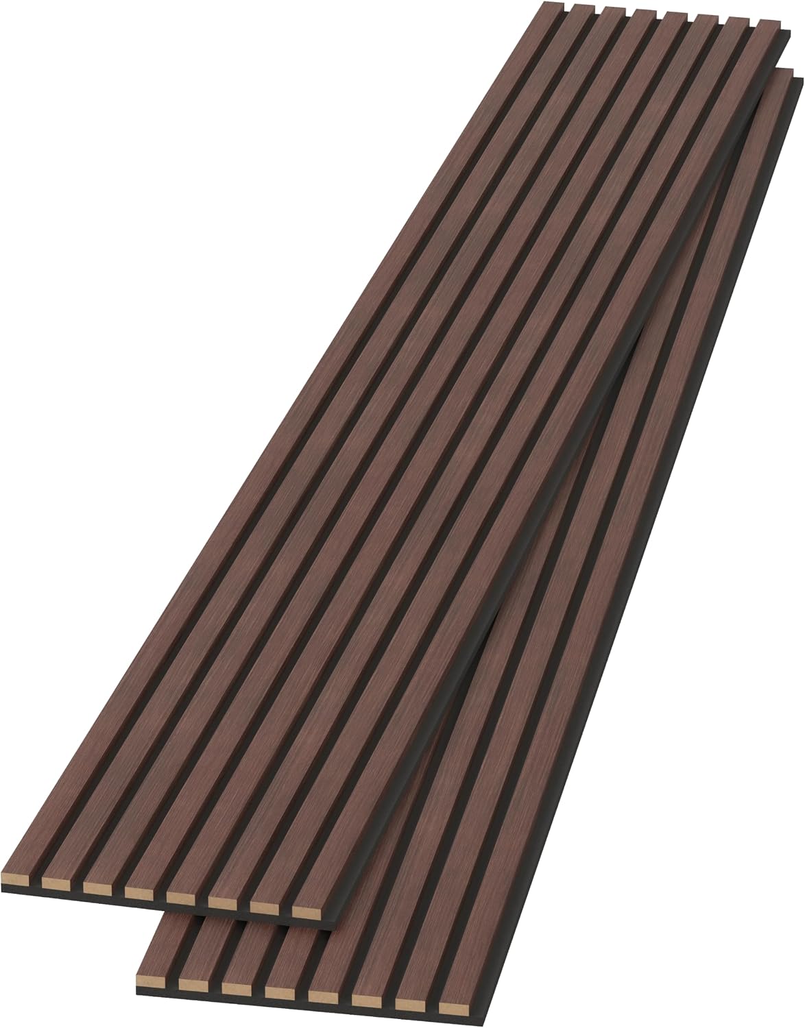 POHARE Wood Slat Wall Panels, 2 Pack Accent Decorative Acoustic Wood Slats for Wall and Ceilings, Acoustic Panels for Interior Wall Décor on Felt Back Board, Walnut, 8 x 1 ft