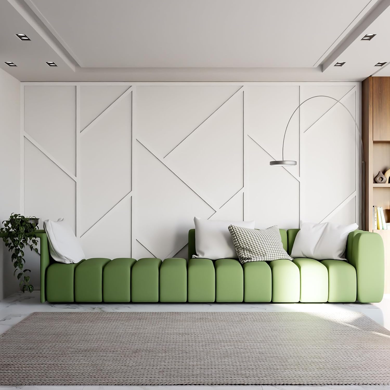 Pangda Peel and Stick Wall Molding Kit Flat Wall Molding Kit for Living Area Decor Premade Wainscoting Panels Accent Panel for Home, Office, Hallway, Dining Room(Asymmetric Style)