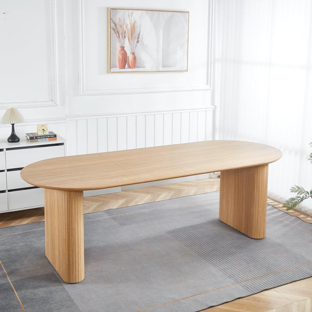 90.55' Oval Extensible Dining Table for 4 to 6,MDF Table Top Kitchen Table,Oak