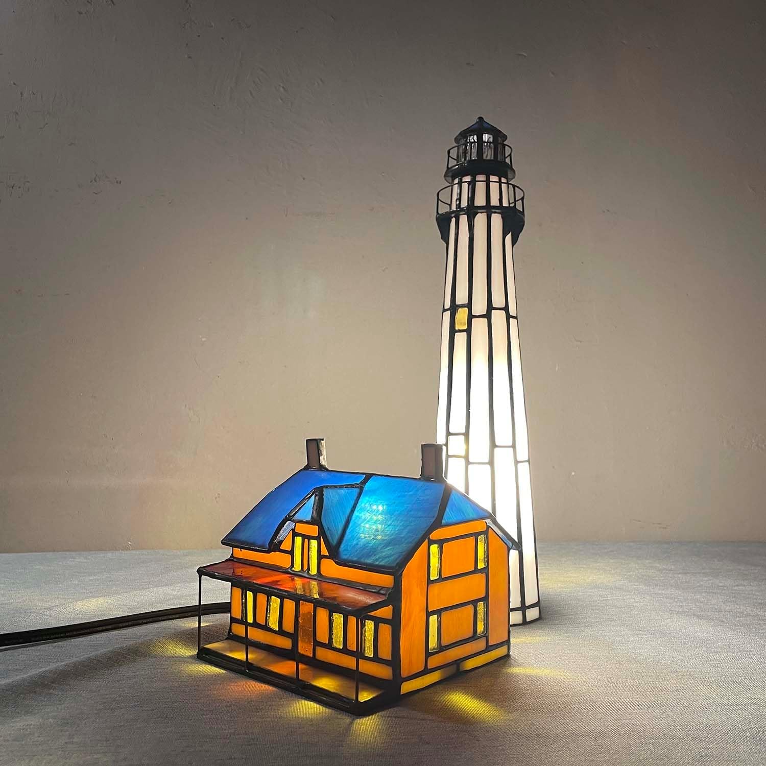 Bieye L10942 St Simons Lighthouse Museum Tiffany Style Stained Glass Accent Table Lamp for Home Decor