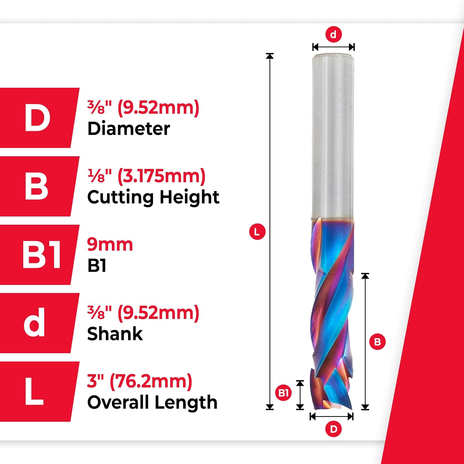 Amana Tool Spektra Extreme Tool Life Solid Carbide CNC Compression Spiral Router Bit, 46010-K, 3/8 D x 1-1/8 CH x 3/8 Shank x 3 Inch Long 3 Flute