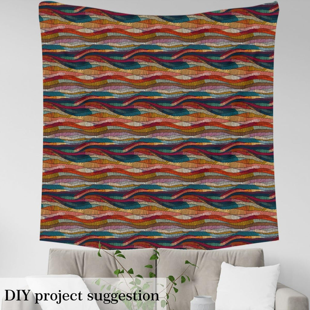 Feelyou Boho Fabric by The Yard Bohemian Wavy Upholstery Fabric for Sewing Crafting Rainbow Embroidered Waves Print Indoor Decor for Home DIY Projects Geometric Tribal Ethnic 10 Yards Soft Flannel