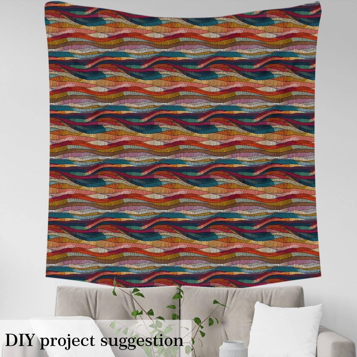 Feelyou Boho Fabric by The Yard Bohemian Wavy Upholstery Fabric for Sewing Crafting Rainbow Embroidered Waves Print Indoor Decor for Home DIY Projects Geometric Tribal Ethnic 10 Yards Soft Flannel